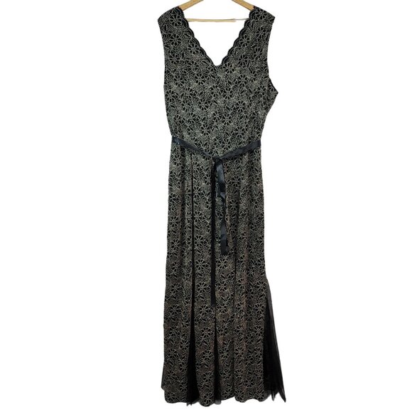 Candalite Womans Maxi Cocktail Dress Gold Black Plus 3X Scallop Mermaid Lace NWT - Picture 4 of 8
